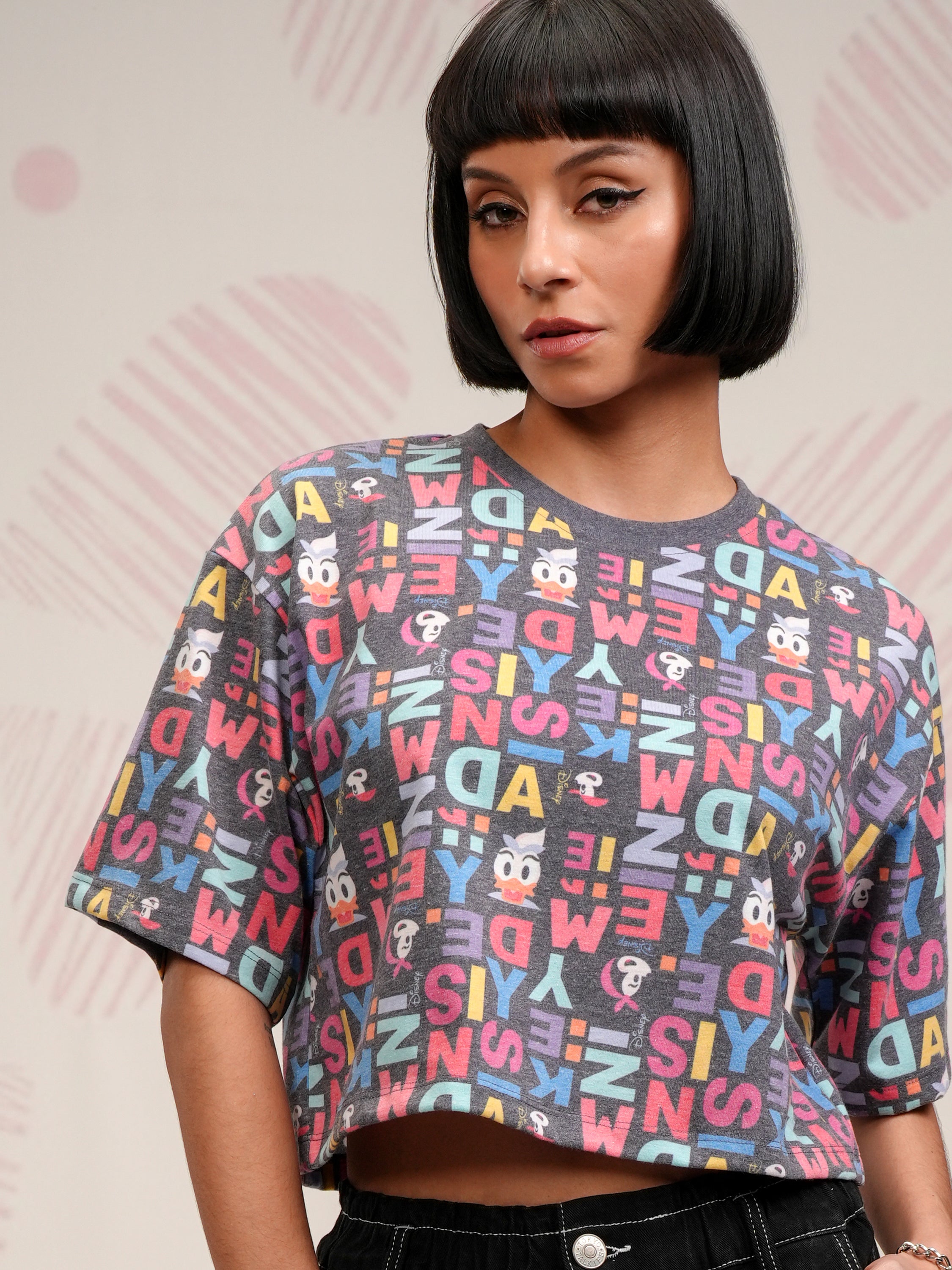 Disney By Tokyo Talkies Women Black Mickey Mouse Printed Round Neck T-Shirt - Black - Image 1