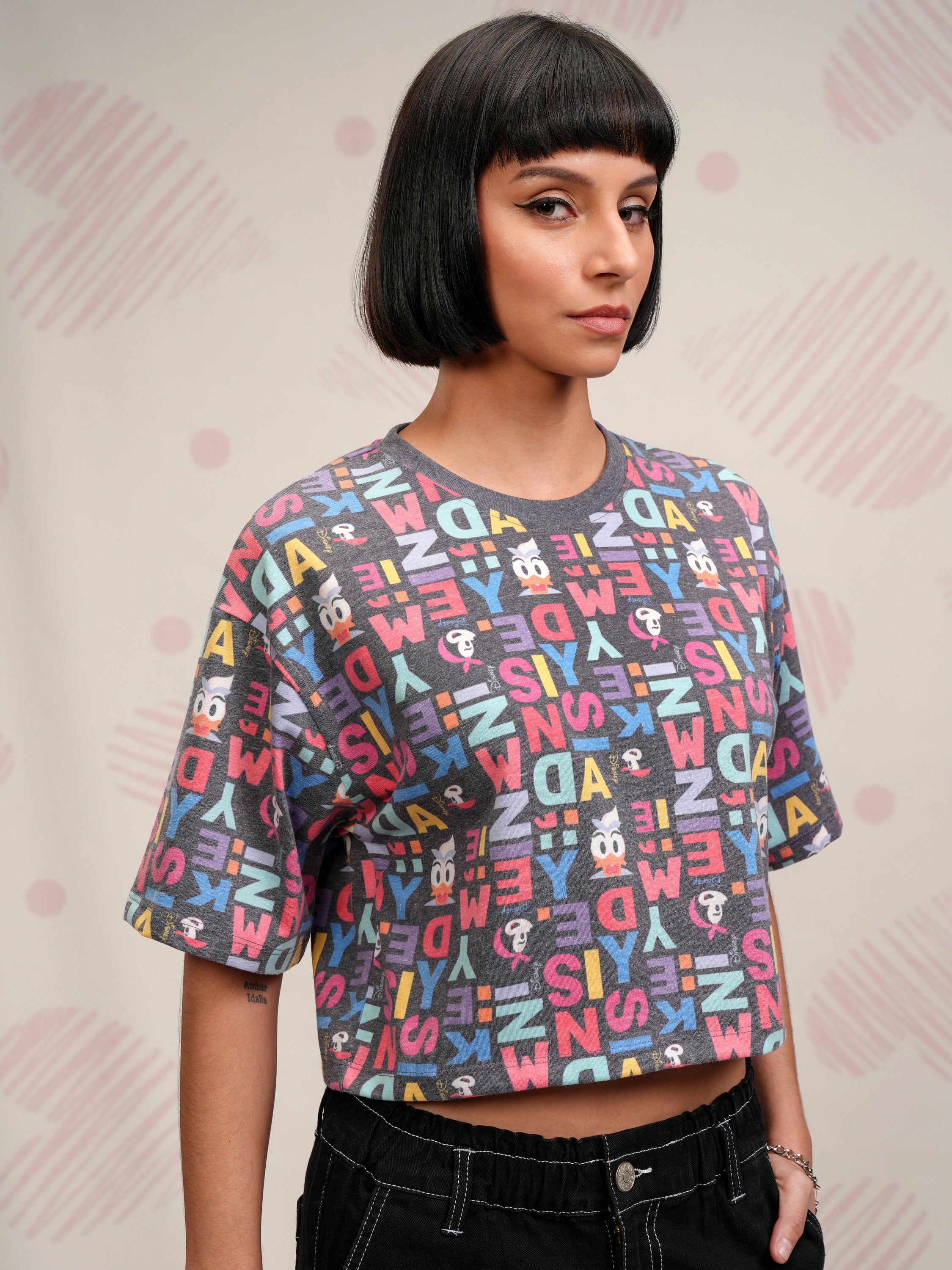 Disney By Tokyo Talkies Women Black Mickey Mouse Printed Round Neck T-Shirt - Black - Image 6