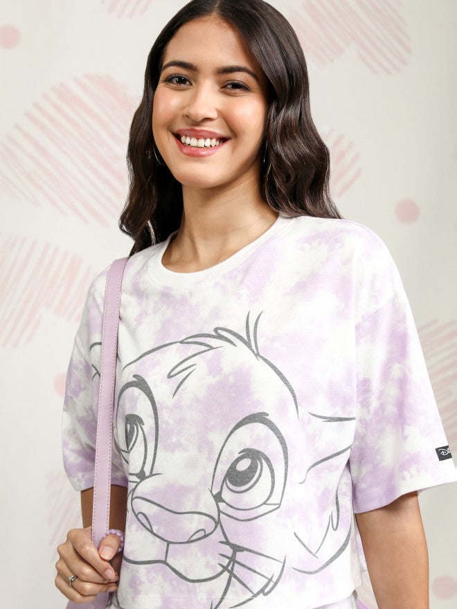 Disney By Tokyo Talkies Women Lavender Lion King Printed Round Neck T-Shirt - Lavender - Image 1