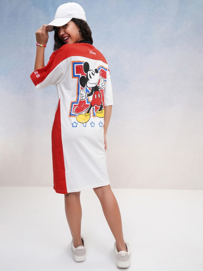 Disney By Tokyo Talkies Women Red Mickey Mouse Printed T-Shirt Dress - Red - Image 2