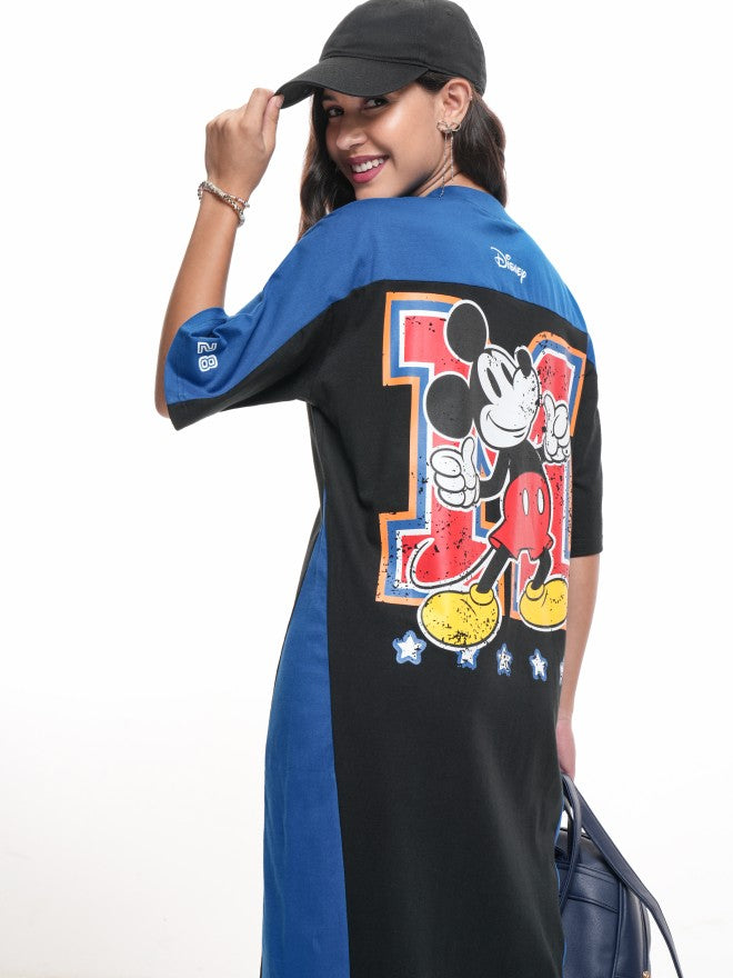 Disney By Tokyo Talkies Women Blue Mickey Mouse Printed T-Shirt Dress - Blue - Image 1