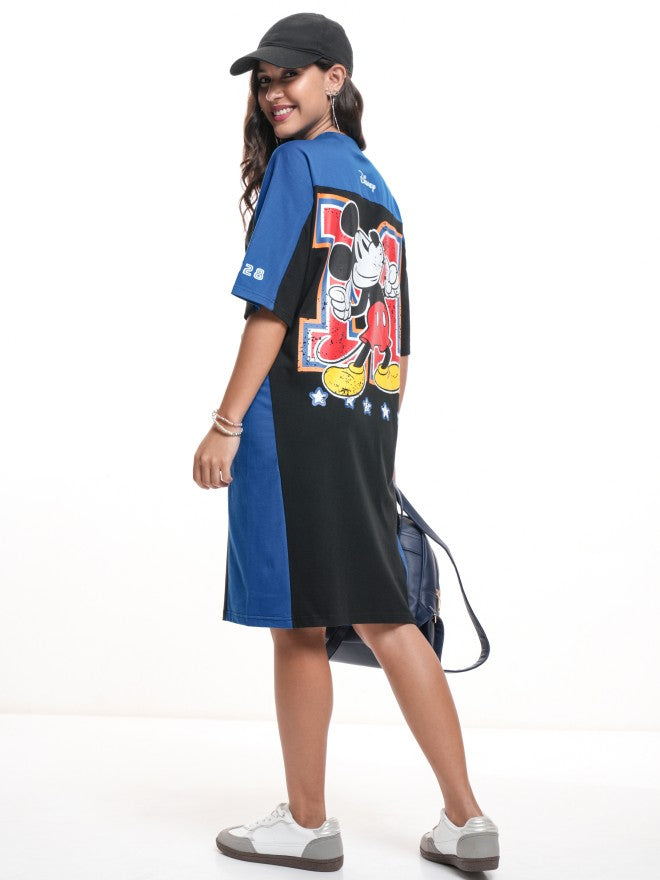Disney By Tokyo Talkies Women Blue Mickey Mouse Printed T-Shirt Dress - Blue - Image 3