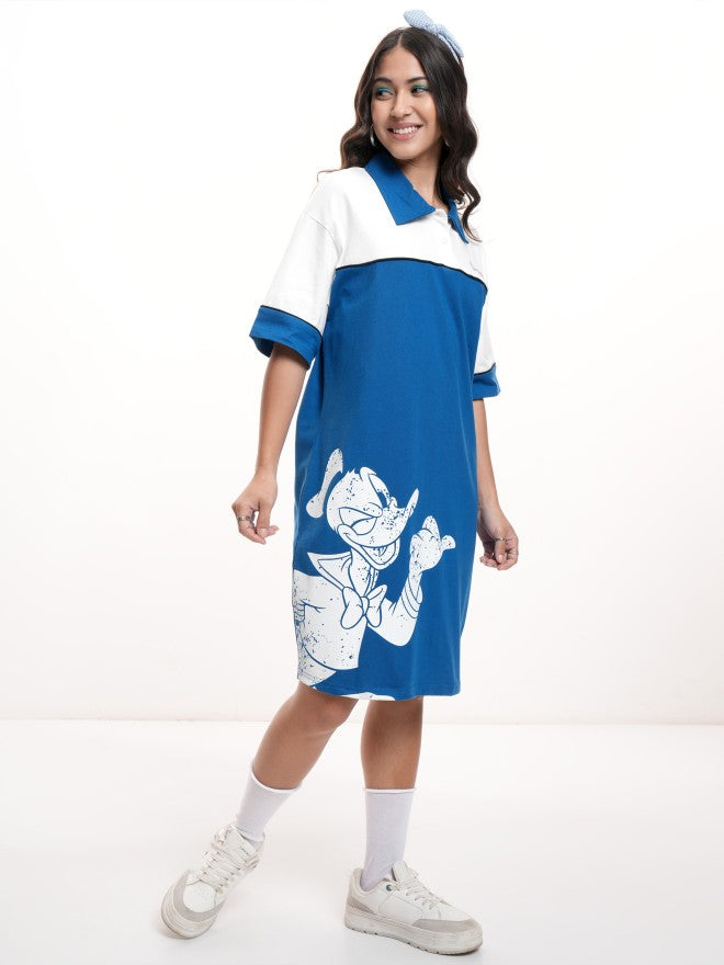 Disney By Tokyo Talkies Women White Donald Duck Printed T-shirt Dress - White - Image 4