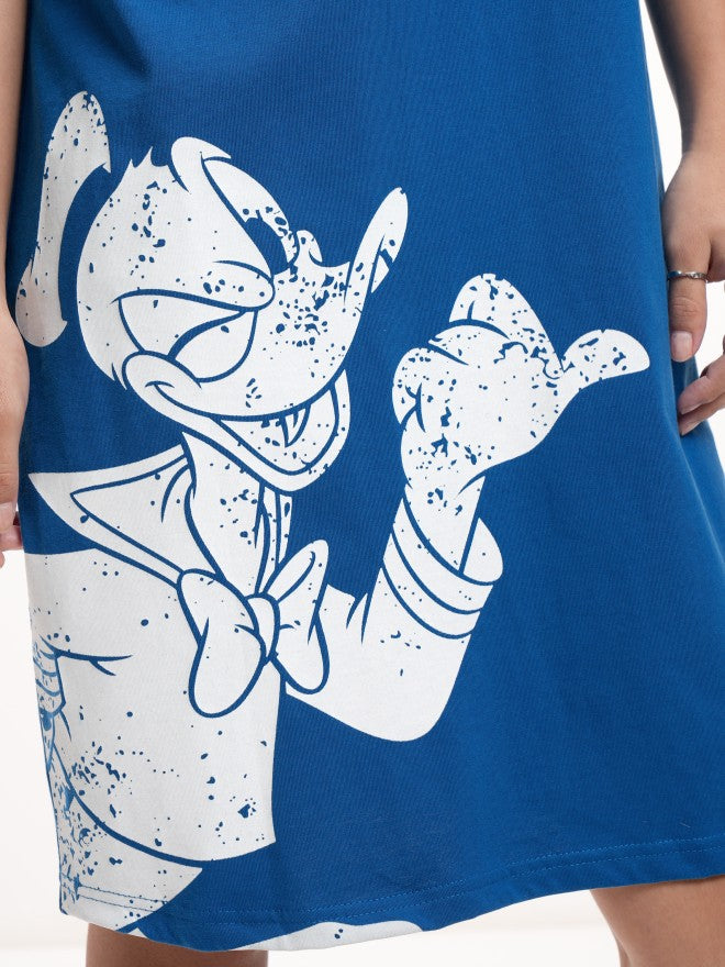 Disney By Tokyo Talkies Women White Donald Duck Printed T-shirt Dress - White - Image 6