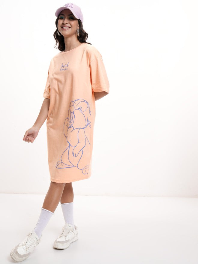 Disney By Tokyo Talkies Women Peach Thumper Printed T-shirt Dress - Peach - Image 2