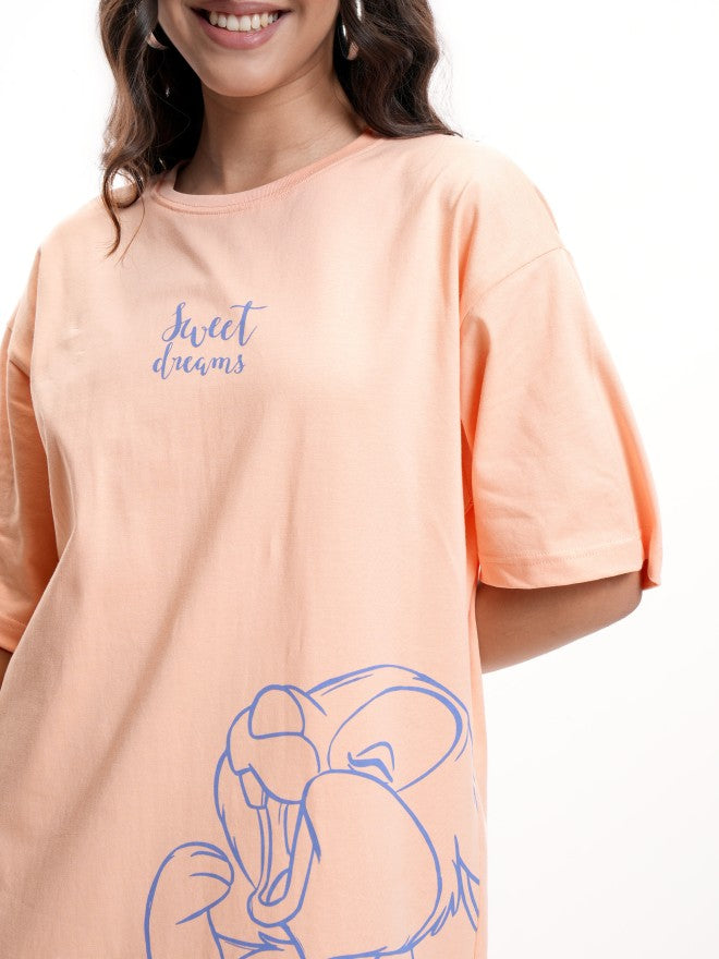 Disney By Tokyo Talkies Women Peach Thumper Printed T-shirt Dress - Peach - Image 5