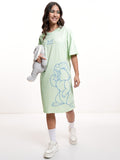 Disney By Tokyo Talkies Women Green Thumper Printed T-shirt Dress - Green - Image 1