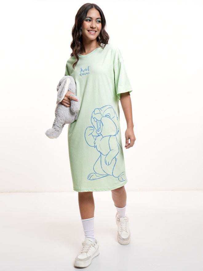 Disney By Tokyo Talkies Women Green Thumper Printed T-shirt Dress - Green - Image 1