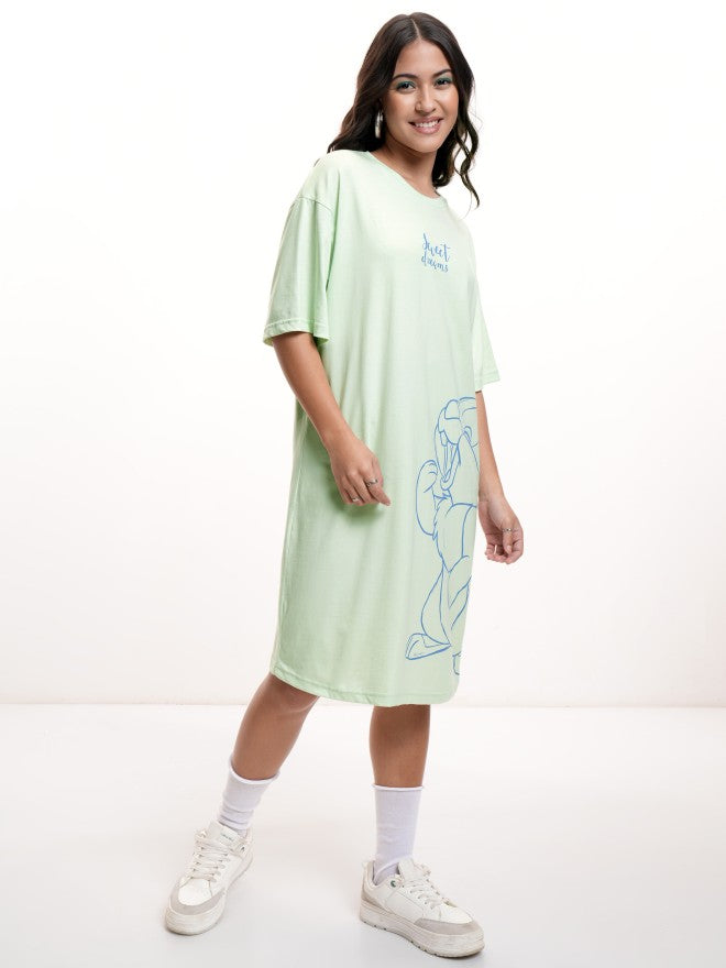 Disney By Tokyo Talkies Women Green Thumper Printed T-shirt Dress - Green - Image 4