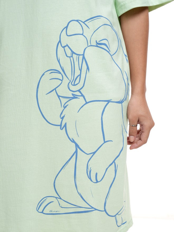Disney By Tokyo Talkies Women Green Thumper Printed T-shirt Dress - Green - Image 6