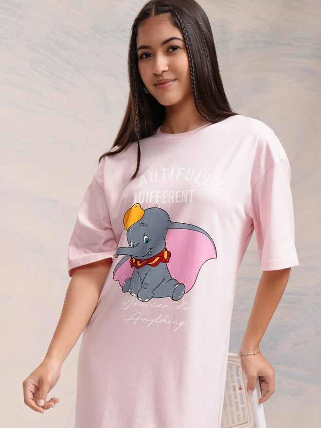 Disney By Tokyo Talkies Women Pink Dumbo Printed T-Shirt Dress - Pink - Image 1