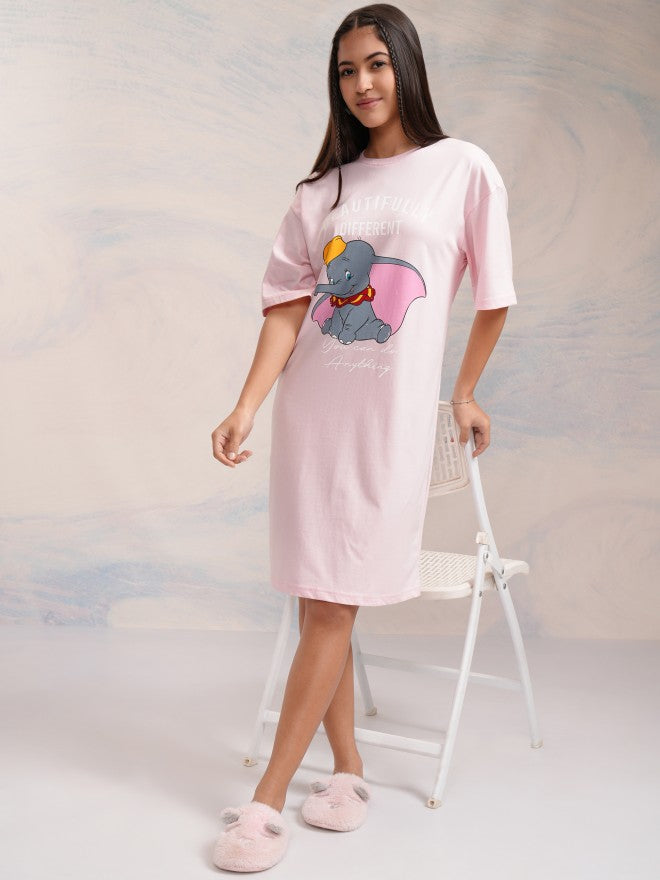 Disney By Tokyo Talkies Women Pink Dumbo Printed T-Shirt Dress - Pink - Image 2