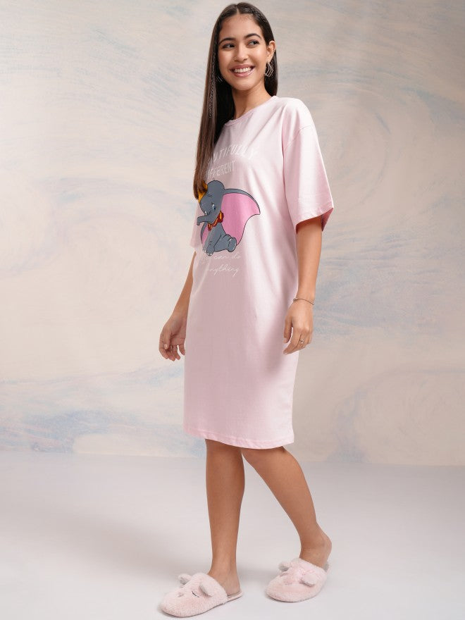 Disney By Tokyo Talkies Women Pink Dumbo Printed T-Shirt Dress - Pink - Image 4