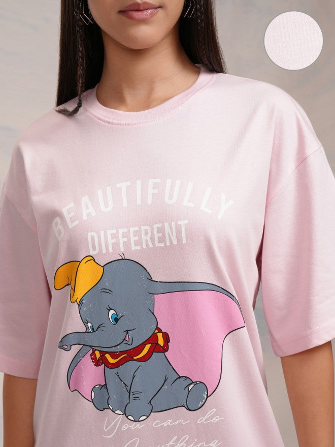 Disney By Tokyo Talkies Women Pink Dumbo Printed T-Shirt Dress - Pink - Image 5