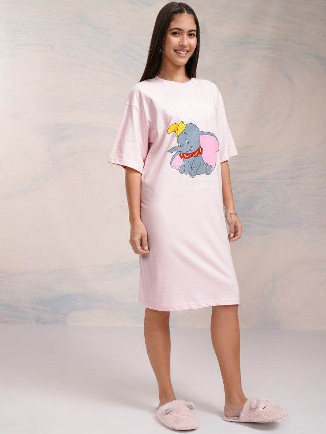 Disney By Tokyo Talkies Women Pink Dumbo Printed T-Shirt Dress - Pink - Image 6
