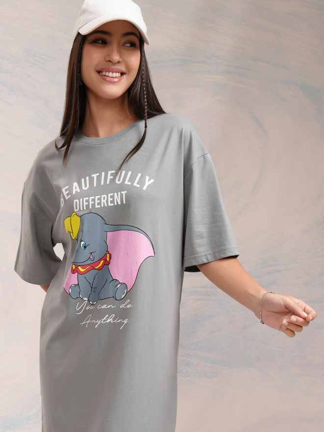 Disney By Tokyo Talkies Women Grey Dumbo Printed T-Shirt Dress - Grey - Image 1