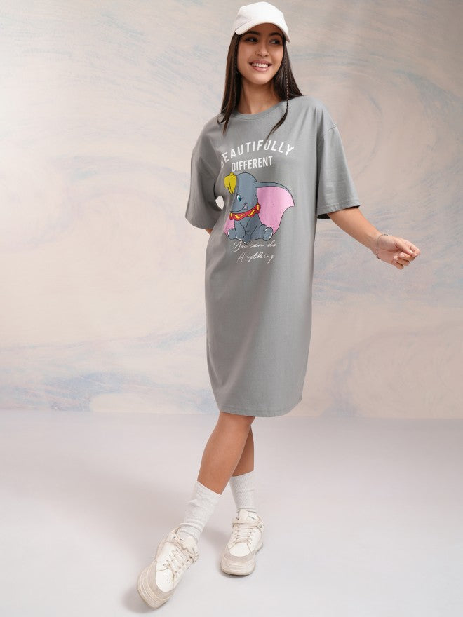 Disney By Tokyo Talkies Women Grey Dumbo Printed T-Shirt Dress - Grey - Image 2