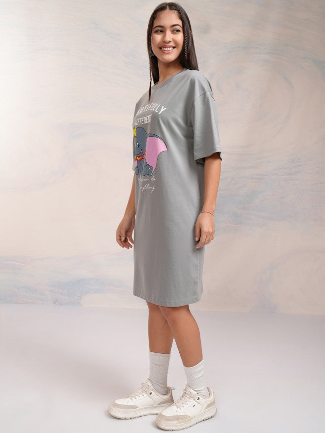 Disney By Tokyo Talkies Women Grey Dumbo Printed T-Shirt Dress - Grey - Image 4