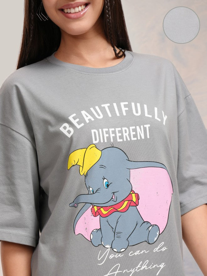 Disney By Tokyo Talkies Women Grey Dumbo Printed T-Shirt Dress - Grey - Image 5