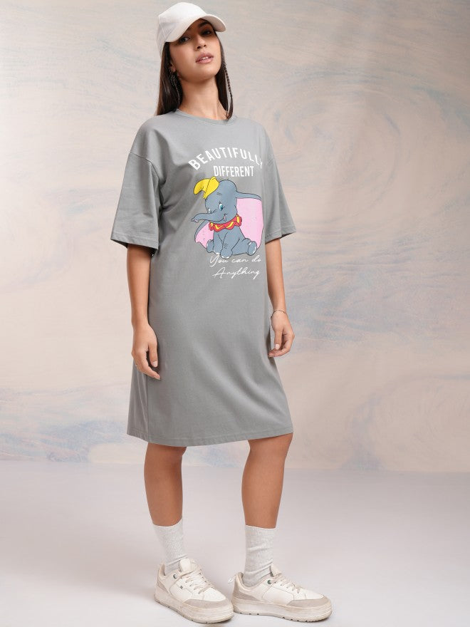Disney By Tokyo Talkies Women Grey Dumbo Printed T-Shirt Dress - Grey - Image 6
