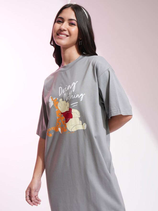 Disney By Tokyo Talkies Women Grey Winnie The Pooh Printed T-Shirt Dress - Grey - Image 1