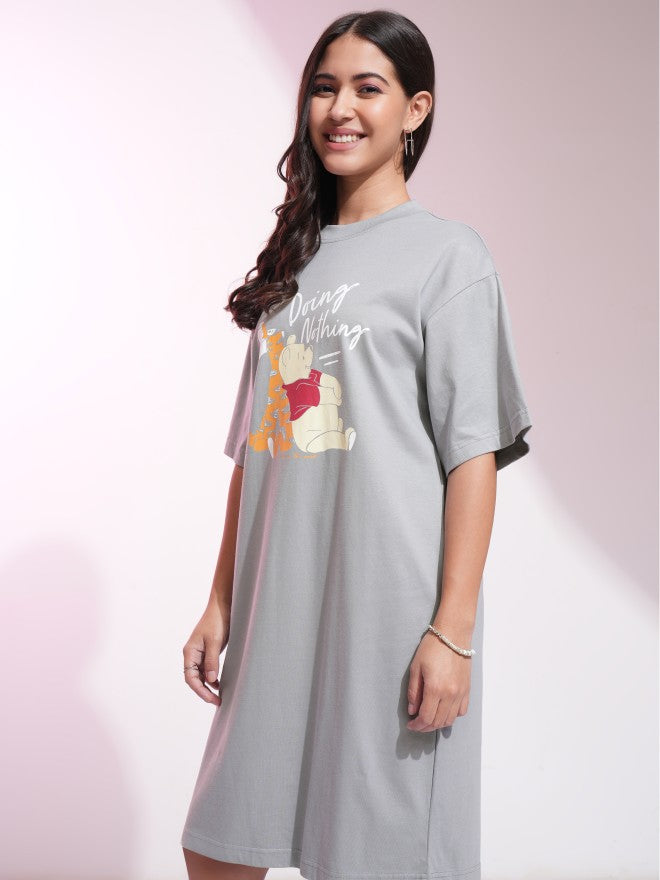 Disney By Tokyo Talkies Women Grey Winnie The Pooh Printed T-Shirt Dress - Grey - Image 4