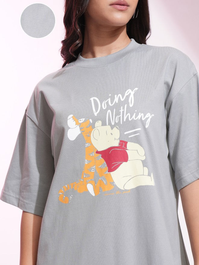 Disney By Tokyo Talkies Women Grey Winnie The Pooh Printed T-Shirt Dress - Grey - Image 5