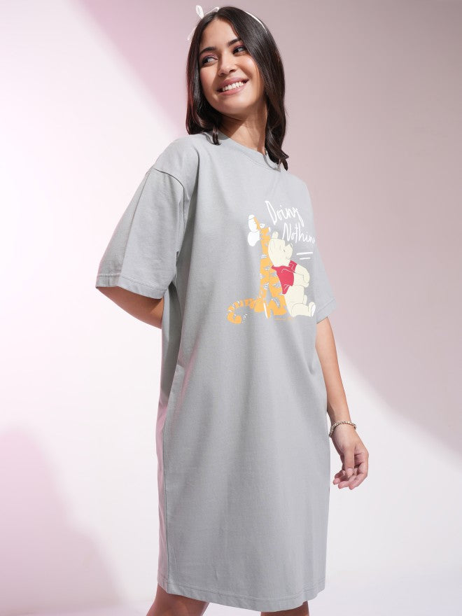Disney By Tokyo Talkies Women Grey Winnie The Pooh Printed T-Shirt Dress - Grey - Image 6