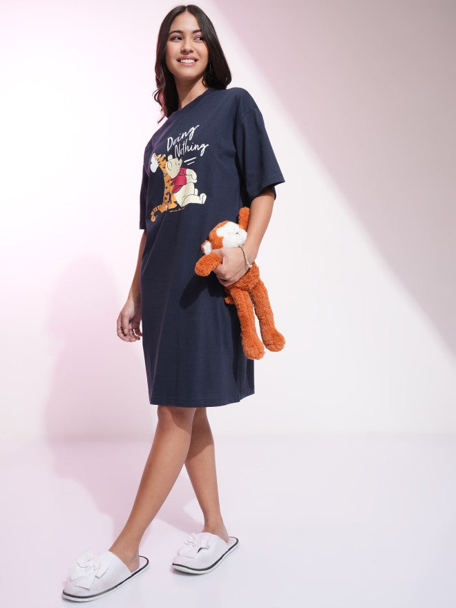 Disney By Tokyo Talkies Women Navy Blue Winnie The Pooh Printed T-Shirt Dress - Navy Blue - Image 2