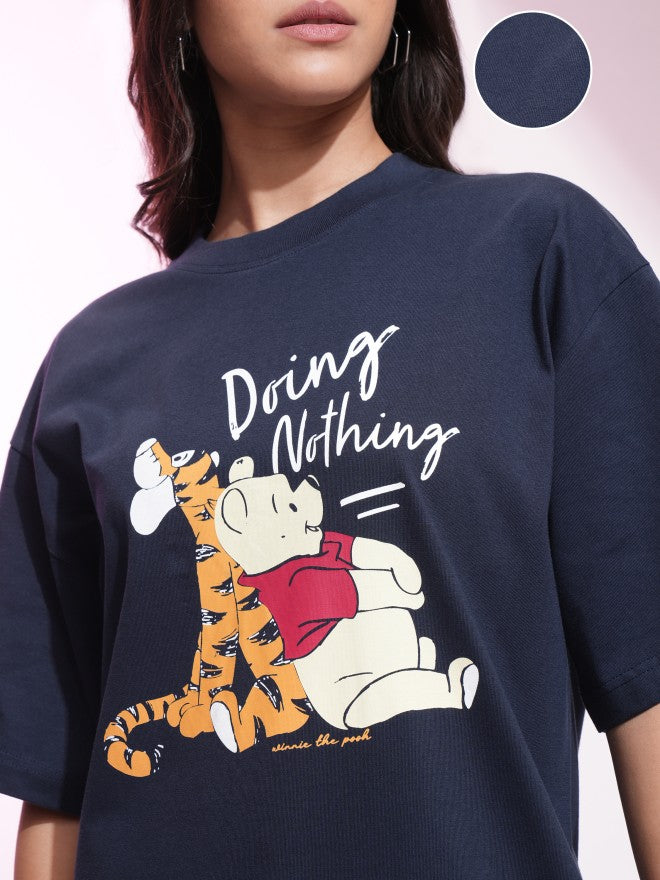 Disney By Tokyo Talkies Women Navy Blue Winnie The Pooh Printed T-Shirt Dress - Navy Blue - Image 5