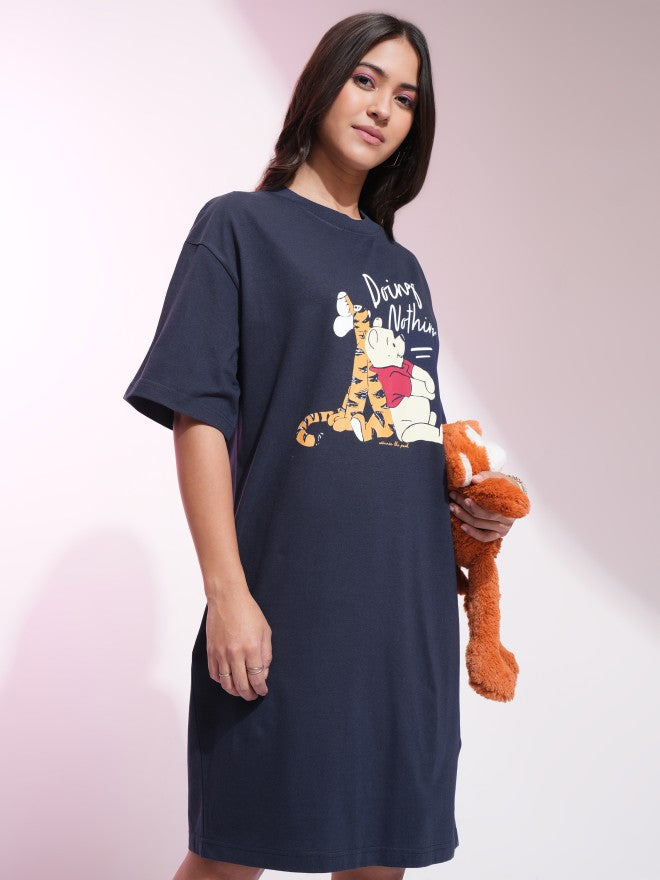 Disney By Tokyo Talkies Women Navy Blue Winnie The Pooh Printed T-Shirt Dress - Navy Blue - Image 6
