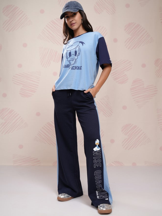 Disney By Tokyo Talkies Women Navy Blue Donald Duck Printed Flared Casual Trouser - Navy Blue - Image 2