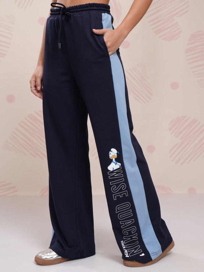 Disney By Tokyo Talkies Women Navy Blue Donald Duck Printed Flared Casual Trouser - Navy Blue - Image 4