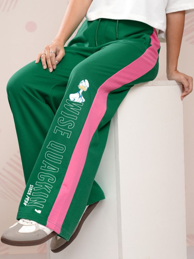 Disney By Tokyo Talkies Women Green Donald Duck Printed Flared Casual Trouser - Green - Image 1