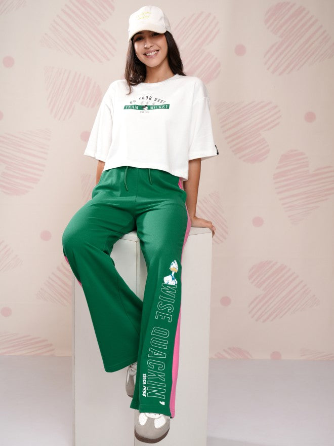 Disney By Tokyo Talkies Women Green Donald Duck Printed Flared Casual Trouser - Green - Image 2