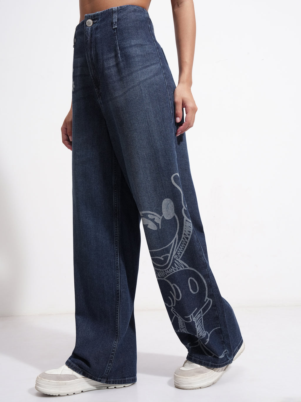 Disney By Tokyo Talkies Women Blue Mickey Mouse Wide Leg Stretchable Jeans - Blue - Image 4