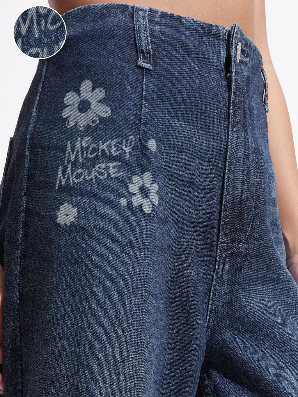 Disney By Tokyo Talkies Women Blue Mickey Mouse Wide Leg Stretchable Jeans - Blue - Image 5