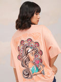 Disney By Tokyo Talkies Women Peach Jasmine Printed Round Neck T-Shirt - Peach - Image 1