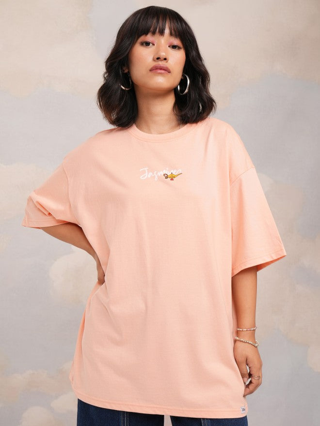 Disney By Tokyo Talkies Women Peach Jasmine Printed Round Neck T-Shirt - Peach - Image 3