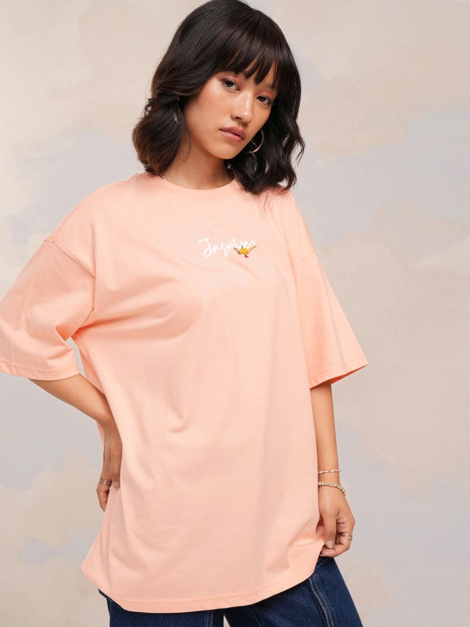Disney By Tokyo Talkies Women Peach Jasmine Printed Round Neck T-Shirt - Peach - Image 6