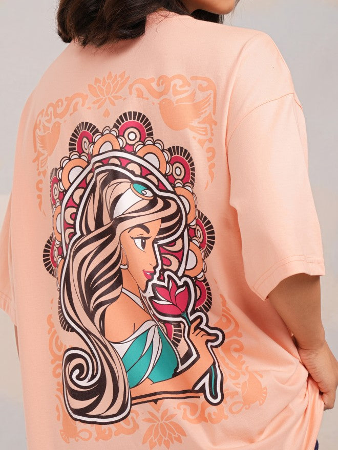 Disney By Tokyo Talkies Women Peach Jasmine Printed Round Neck T-Shirt - Peach - Image 7