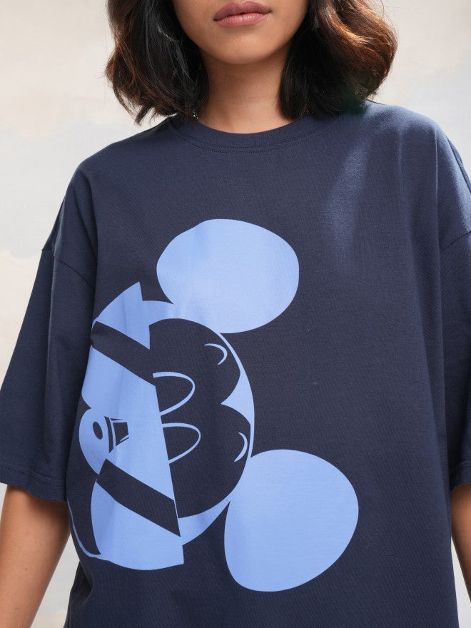 Disney By Tokyo Talkies Women Navy Blue Mickey Mouse Printed Round Neck T-Shirt - Navy Blue - Image 5
