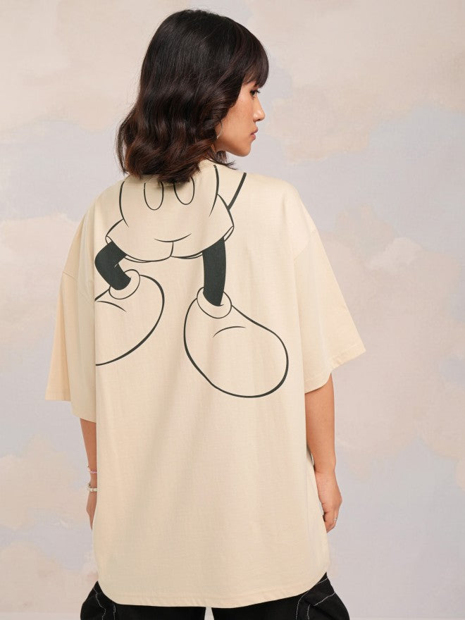 Disney By Tokyo Talkies Women Beige Mickey Mouse Printed Round Neck T-Shirt - Beige - Image 3