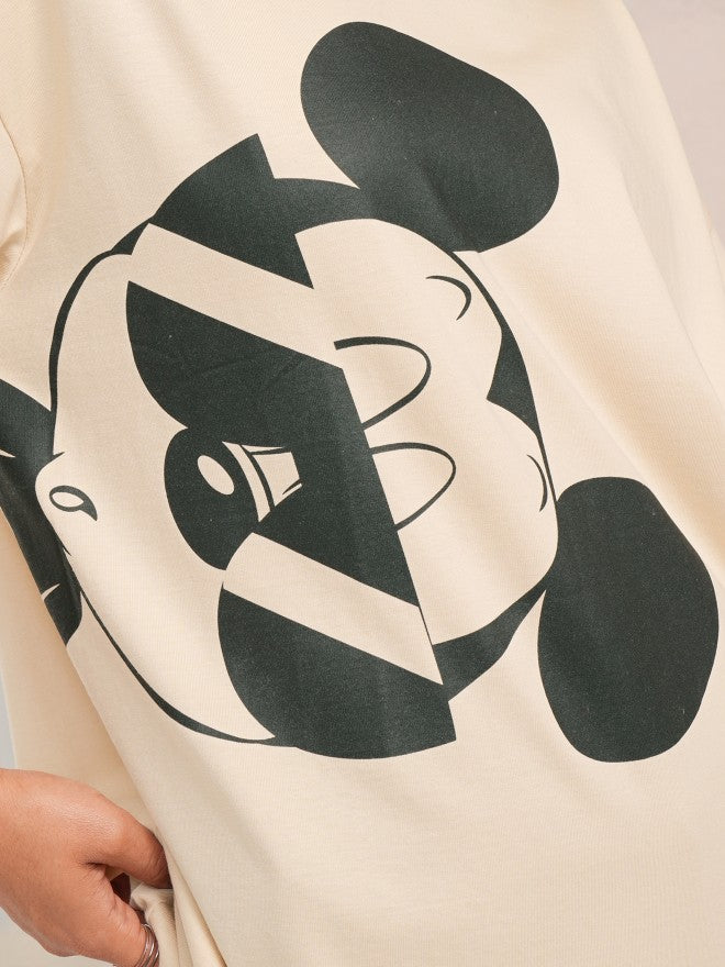 Disney By Tokyo Talkies Women Beige Mickey Mouse Printed Round Neck T-Shirt - Beige - Image 7