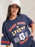 Disney By Tokyo Talkies Women Navy Blue Mickey Mouse Printed Round Neck T-Shirt - Navy Blue - Image 1