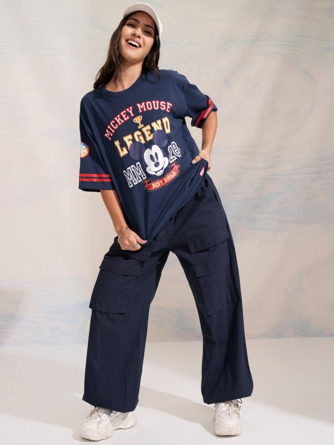 Disney By Tokyo Talkies Women Navy Blue Mickey Mouse Printed Round Neck T-Shirt - Navy Blue - Image 2