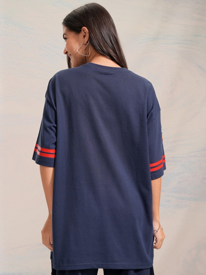 Disney By Tokyo Talkies Women Navy Blue Mickey Mouse Printed Round Neck T-Shirt - Navy Blue - Image 3