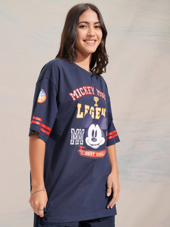 Disney By Tokyo Talkies Women Navy Blue Mickey Mouse Printed Round Neck T-Shirt - Navy Blue - Image 6