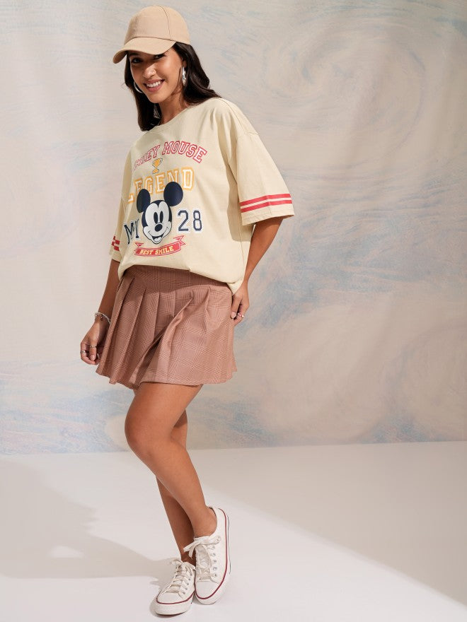Disney By Tokyo Talkies Women Beige Mickey Mouse Printed Round Neck T-Shirt - Beige - Image 2