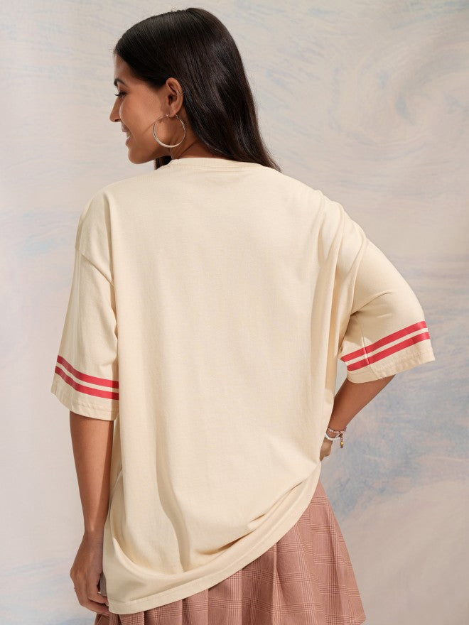 Disney By Tokyo Talkies Women Beige Mickey Mouse Printed Round Neck T-Shirt - Beige - Image 3